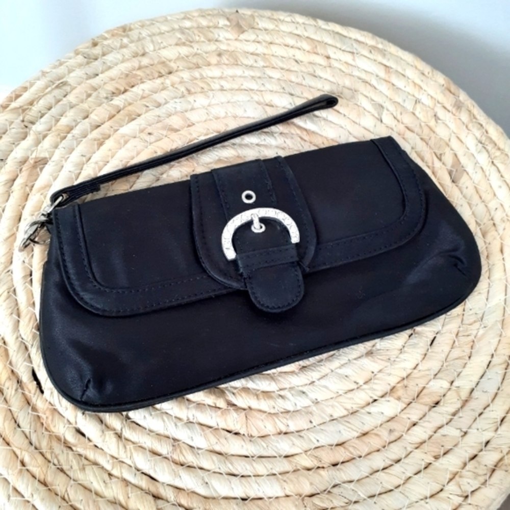 Tommy Hilfiger satin wristlet with rhinestones.